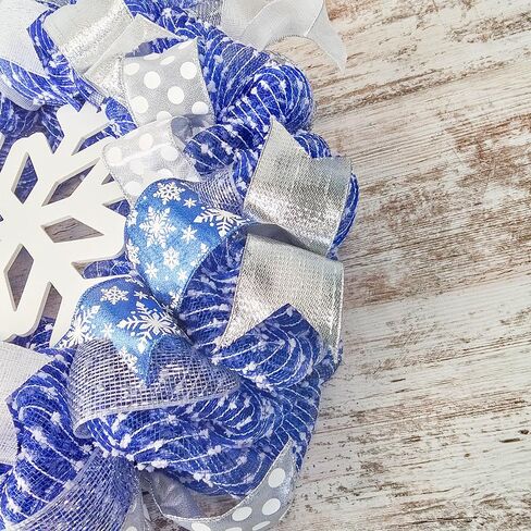 Winter Wreath - Snowflake Christmas Mesh Outdoor Front Door Wreath; White Blue Silver in Saudi Arabia