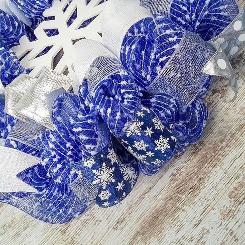 Winter Wreath - Snowflake Christmas Mesh Outdoor Front Door Wreath; White Blue Silver in Saudi Arabia