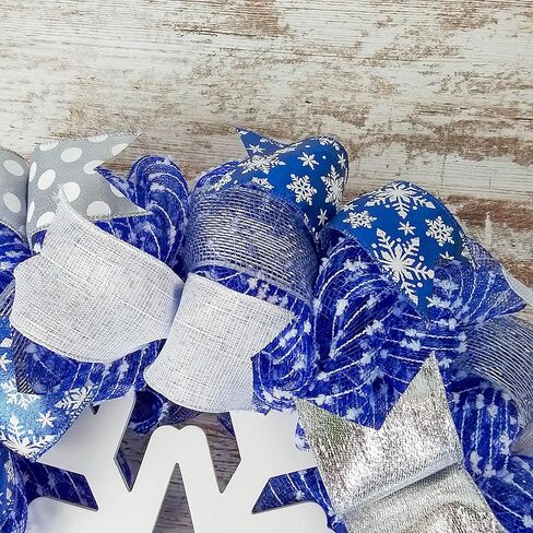Winter Wreath - Snowflake Christmas Mesh Outdoor Front Door Wreath; White Blue Silver in Saudi Arabia