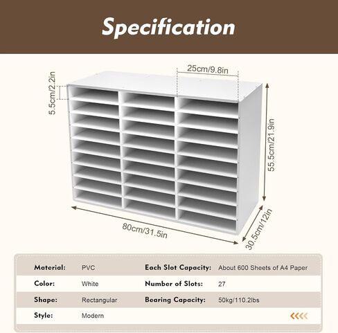 27 Compartments Literature Organizer, Desktop File Sorter Mail Center Paper Storage Cabinet Classroom Mailbox for Files Documents Papers Magazines(White) (White 27Slots) in Saudi Arabia