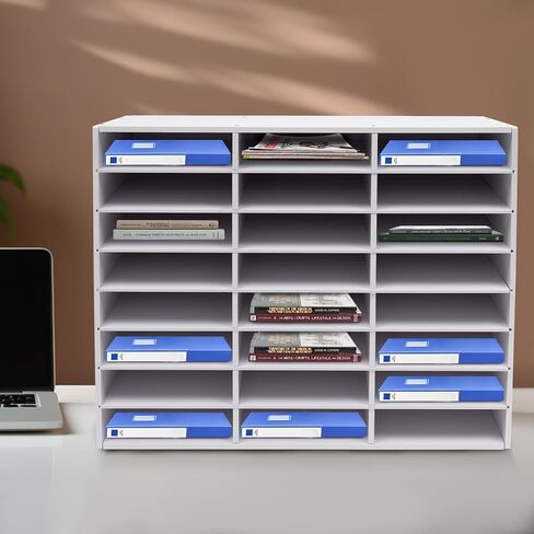 27 Compartments Literature Organizer, Desktop File Sorter Mail Center Paper Storage Cabinet Classroom Mailbox for Files Documents Papers Magazines(White) (White 27Slots) in Saudi Arabia