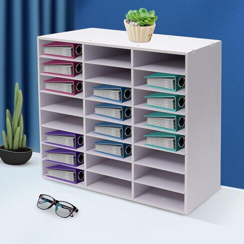 27 Compartments Literature Organizer, Desktop File Sorter Mail Center Paper Storage Cabinet Classroom Mailbox for Files Documents Papers Magazines(White) (White 27Slots) in Saudi Arabia