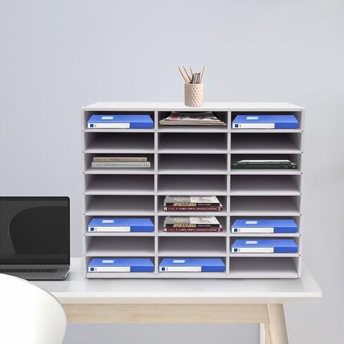 27 Compartments Literature Organizer, Desktop File Sorter Mail Center Paper Storage Cabinet Classroom Mailbox for Files Documents Papers Magazines(White) (White 27Slots) in Saudi Arabia