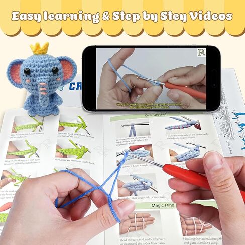 Flashbee 6pcs Crochet Kit للمبتدئين ، 2026 Knitting Kit Craft Knitting Crochet Kits مع دروس فيديو خطوة بخطوة ، مجموعة الكروشيه المبتدئين للبالغين in Kuwait