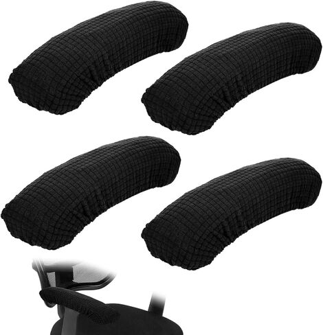 4 Pcs Office Chair Arm Covers, Chair Arm Covers Desk Chairs Arms Cover Elastic Chairs Armrest Cover Armrest Protector Washable Rest Slipcovers Stretch Arms Rest Slipcovers for Hand(Black) in Kuwait