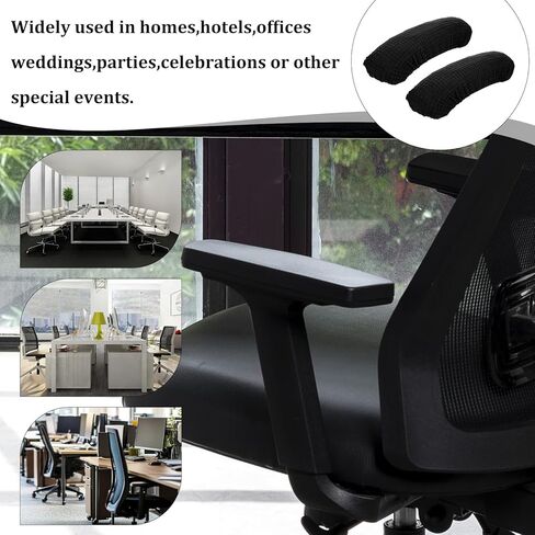 4 Pcs Office Chair Arm Covers, Chair Arm Covers Desk Chairs Arms Cover Elastic Chairs Armrest Cover Armrest Protector Washable Rest Slipcovers Stretch Arms Rest Slipcovers for Hand(Black) in Kuwait
