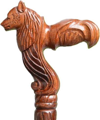 Wooden Hand Carved Wolf Head Walking Cane With Natural Wood Grain - 36" Unique Design Premium Wood Craved With Ergonomic Palm Grip Handle Wood Carved Walking Cane Gift For Men Women in Saudi Arabia