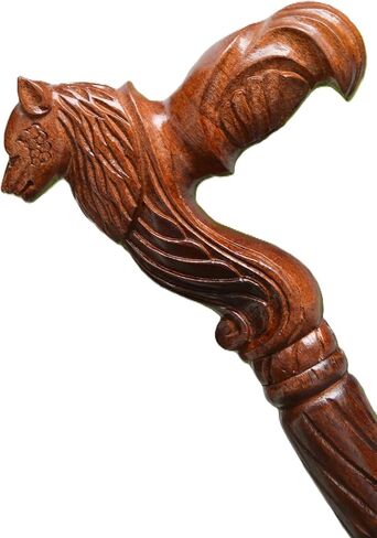 Wooden Hand Carved Wolf Head Walking Cane With Natural Wood Grain - 36" Unique Design Premium Wood Craved With Ergonomic Palm Grip Handle Wood Carved Walking Cane Gift For Men Women in Saudi Arabia