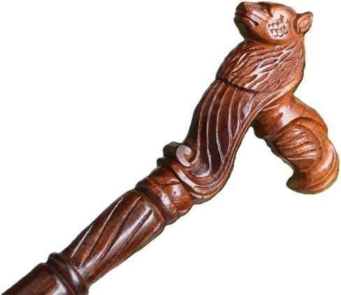 Wooden Hand Carved Wolf Head Walking Cane With Natural Wood Grain - 36" Unique Design Premium Wood Craved With Ergonomic Palm Grip Handle Wood Carved Walking Cane Gift For Men Women in Saudi Arabia