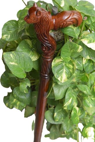 Wooden Hand Carved Wolf Head Walking Cane With Natural Wood Grain - 36" Unique Design Premium Wood Craved With Ergonomic Palm Grip Handle Wood Carved Walking Cane Gift For Men Women in Saudi Arabia