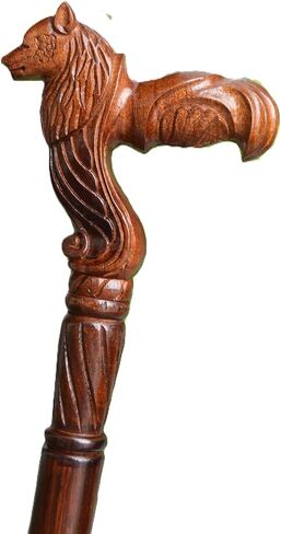 Wooden Hand Carved Wolf Head Walking Cane With Natural Wood Grain - 36" Unique Design Premium Wood Craved With Ergonomic Palm Grip Handle Wood Carved Walking Cane Gift For Men Women in Saudi Arabia