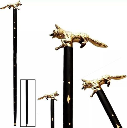 Vintage Brass Fox Wooden Walking Cane Stick Handmade Working Designer Best Gifts for Men and Women in Saudi Arabia