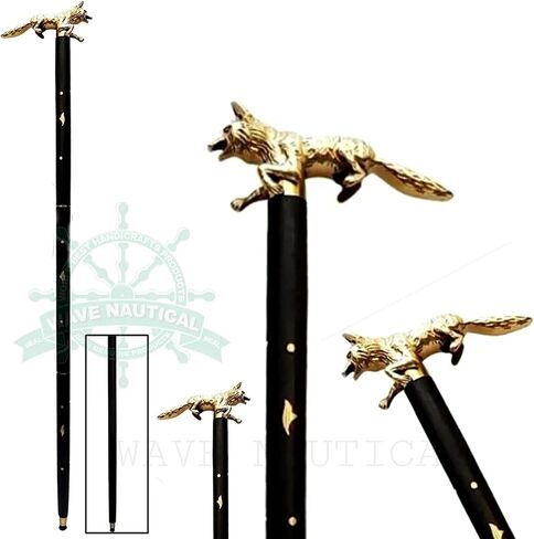 Vintage Brass Fox Wooden Walking Cane Stick Handmade Working Designer Best Gifts for Men and Women in Saudi Arabia