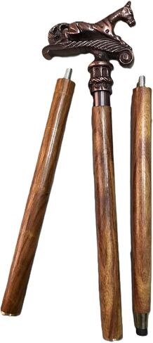 Wooden Horse Head Engraved Hand carved Cane - Premium Wood Carved Walking Stick Cane With Ergonomic Palm Grip Handle - 36" Brown Handmade Elegant Carved Walking Stick For Men Women in Saudi Arabia