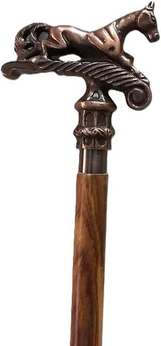 Wooden Horse Head Engraved Hand carved Cane - Premium Wood Carved Walking Stick Cane With Ergonomic Palm Grip Handle - 36" Brown Handmade Elegant Carved Walking Stick For Men Women in Saudi Arabia