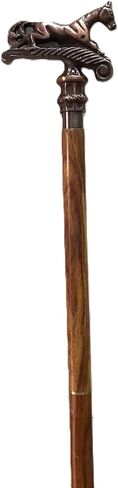Wooden Horse Head Engraved Hand carved Cane - Premium Wood Carved Walking Stick Cane With Ergonomic Palm Grip Handle - 36" Brown Handmade Elegant Carved Walking Stick For Men Women in Saudi Arabia