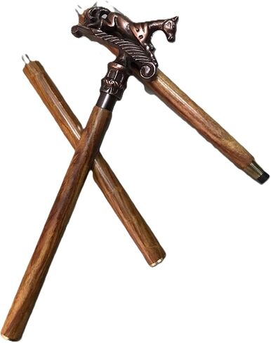 Wooden Horse Head Engraved Hand carved Cane - Premium Wood Carved Walking Stick Cane With Ergonomic Palm Grip Handle - 36" Brown Handmade Elegant Carved Walking Stick For Men Women in Saudi Arabia