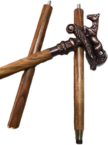 Wooden Horse Head Engraved Hand carved Cane - Premium Wood Carved Walking Stick Cane With Ergonomic Palm Grip Handle - 36" Brown Handmade Elegant Carved Walking Stick For Men Women in Saudi Arabia