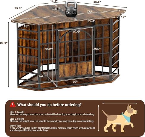 COZPAW Corner Dog Crate Furniture, 52 Inch Large Dog Kennel Indoor Wooden End Table, Modern Dog Cage Decorative Pet House TV Stand for Medium Large Dogs,Vintage Brown in Kuwait