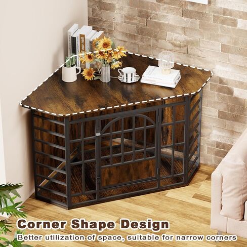 COZPAW Corner Dog Crate Furniture, 52 Inch Large Dog Kennel Indoor Wooden End Table, Modern Dog Cage Decorative Pet House TV Stand for Medium Large Dogs,Vintage Brown in Kuwait