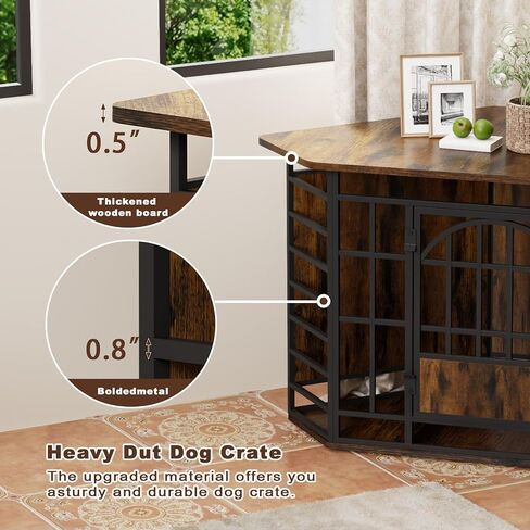COZPAW Corner Dog Crate Furniture, 52 Inch Large Dog Kennel Indoor Wooden End Table, Modern Dog Cage Decorative Pet House TV Stand for Medium Large Dogs,Vintage Brown in Kuwait