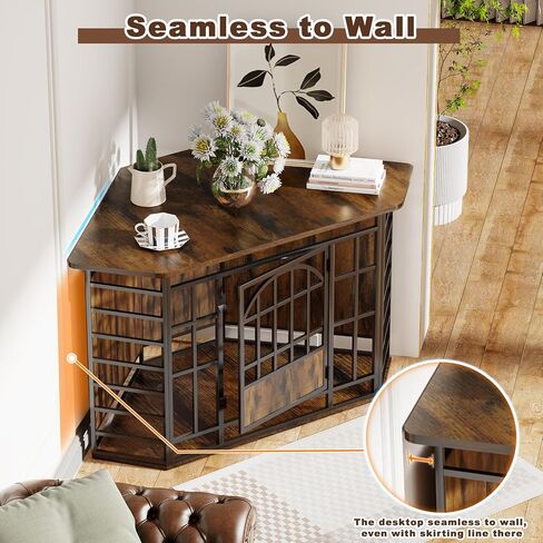 COZPAW Corner Dog Crate Furniture, 52 Inch Large Dog Kennel Indoor Wooden End Table, Modern Dog Cage Decorative Pet House TV Stand for Medium Large Dogs,Vintage Brown in Kuwait