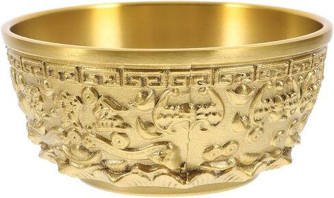 PRETYZOOM Chinese Feng Shui Treasure Basin, Brass Fortune Offering Bowl, Decorative Good Luck Wealth Money Bowl for Home Office - 8x8x3.8cm in Saudi Arabia