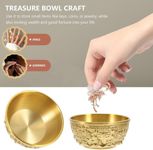 PRETYZOOM Chinese Feng Shui Treasure Basin, Brass Fortune Offering Bowl, Decorative Good Luck Wealth Money Bowl for Home Office - 8x8x3.8cm in Saudi Arabia