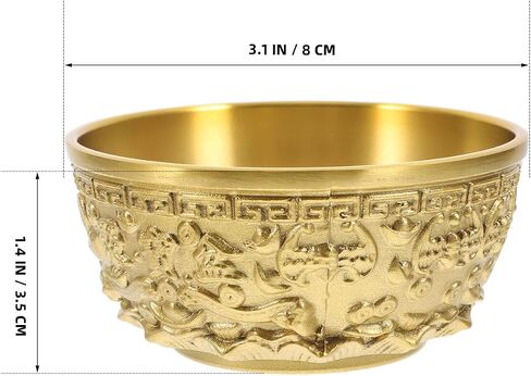 PRETYZOOM Chinese Feng Shui Treasure Basin, Brass Fortune Offering Bowl, Decorative Good Luck Wealth Money Bowl for Home Office - 8x8x3.8cm in Saudi Arabia