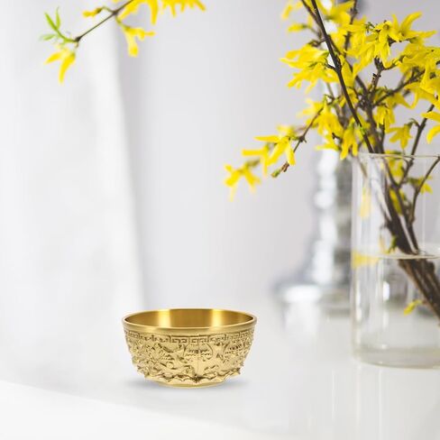 PRETYZOOM Chinese Feng Shui Treasure Basin, Brass Fortune Offering Bowl, Decorative Good Luck Wealth Money Bowl for Home Office - 8x8x3.8cm in Saudi Arabia
