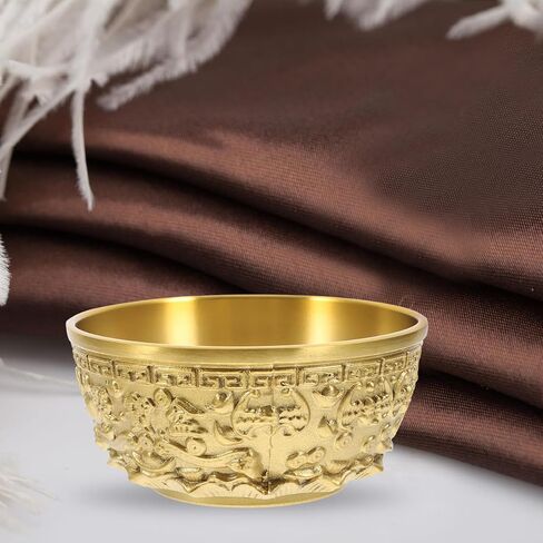 PRETYZOOM Chinese Feng Shui Treasure Basin, Brass Fortune Offering Bowl, Decorative Good Luck Wealth Money Bowl for Home Office - 8x8x3.8cm in Saudi Arabia