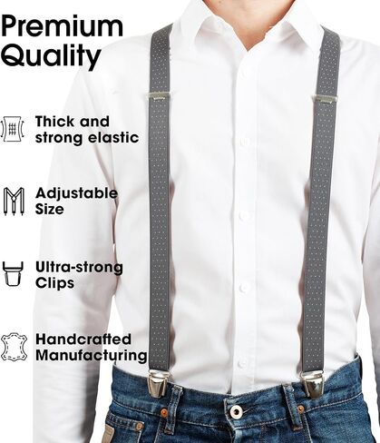 PIERROT Skinny Suspenders for Men with Very Strong Clips - One Size Adjustable and Elastic - Thin Heavy Duty Braces in Kuwait