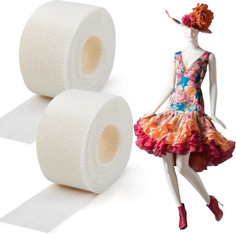2 لفات 6.5 ياردة شريط hemming لخياطة 1.37 بوصة عرض شريط أسماك الأسماك لفساتين التنانير البطيئة بطانة قابلة لإعادة الاستخدام وأداة خياطة تنحنح المنحنية لحفل الزفاف حجاب الملابس in Saudi Arabia