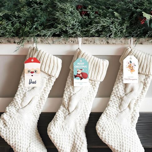 50pcs علامات هدايا عيد ميلاد مخصصة مخصصة مع اسم عائلتك وسنة ، فريدة من نوعها تصميم شجرة عيد الميلاد Santa Design Agtag (علامة مستطيلة) in Kuwait