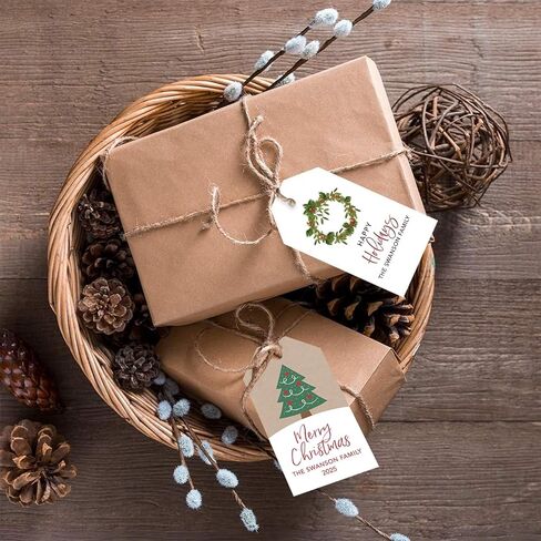 50pcs علامات هدايا عيد ميلاد مخصصة مخصصة مع اسم عائلتك وسنة ، فريدة من نوعها تصميم شجرة عيد الميلاد Santa Design Agtag (علامة مستطيلة) in Kuwait