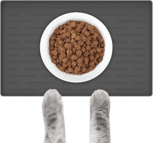 حصيرة تغذية الكلاب السيليكون مع حواف مرتفعة ، 16 "× 10" حصيرة طعام للحيوانات الأليفة غير المنقولة للكلاب الصغيرة والمتوسطة ، حصيرة وعاء الكلب المقاومة للماء لمنع انسكابات الطعام والماء ، سهل التنظيف (رمادي داكن) in Kuwait