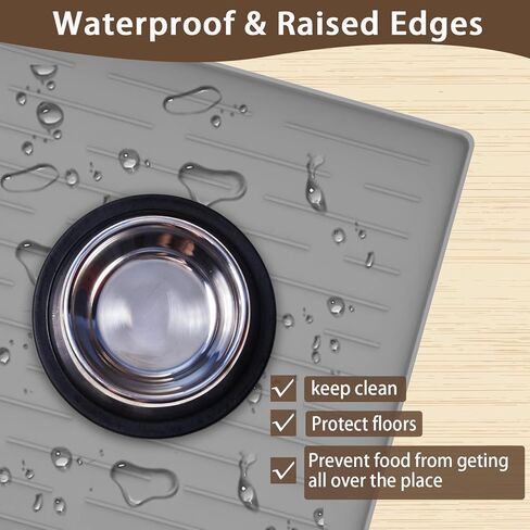 حصيرة تغذية الكلاب السيليكون مع حواف مرتفعة ، 16 "× 10" حصيرة طعام للحيوانات الأليفة غير المنقولة للكلاب الصغيرة والمتوسطة ، حصيرة وعاء الكلب المقاومة للماء لمنع انسكابات الطعام والماء ، سهل التنظيف (رمادي داكن) in Kuwait