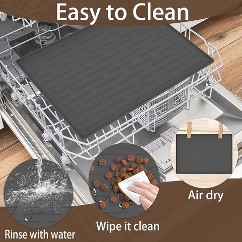 حصيرة تغذية الكلاب السيليكون مع حواف مرتفعة ، 16 "× 10" حصيرة طعام للحيوانات الأليفة غير المنقولة للكلاب الصغيرة والمتوسطة ، حصيرة وعاء الكلب المقاومة للماء لمنع انسكابات الطعام والماء ، سهل التنظيف (رمادي داكن) in Kuwait