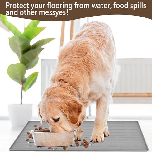 حصيرة تغذية الكلاب السيليكون مع حواف مرتفعة ، 16 "× 10" حصيرة طعام للحيوانات الأليفة غير المنقولة للكلاب الصغيرة والمتوسطة ، حصيرة وعاء الكلب المقاومة للماء لمنع انسكابات الطعام والماء ، سهل التنظيف (رمادي داكن) in Kuwait