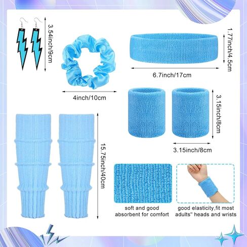 80s Costume Accessories Set for Women Holographic Fanny Pack Neon Pink Hair Scrunchies Dangle Earrings Workout Headband Leg Warmers Wristbands for 80's Party Outfits in Saudi Arabia