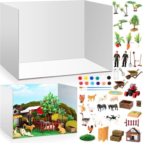 Leinuosen 62 Pcs Diorama Kit Diorama Supplies Include Animals Figures Model Fake Tree Rocks Light Watercolor Painting Set with Gift Box for Birthday Party Favor DIY Crafts(Forest Style) in Saudi Arabia