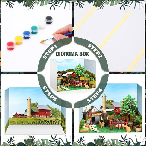 Leinuosen 62 Pcs Diorama Kit Diorama Supplies Include Animals Figures Model Fake Tree Rocks Light Watercolor Painting Set with Gift Box for Birthday Party Favor DIY Crafts(Forest Style) in Saudi Arabia