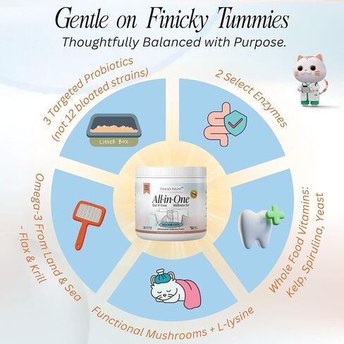 Nutritional Supplement with Multivitamins for Indoor Cats | Omega 3 Oil, Krill, Flax, Kelp | L-Lysine, Probiotics & Fiber for Digestive Support, Hairballs, Skin & Coat, Cat Dental Care Food Topper in Saudi Arabia