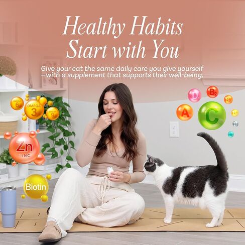 Nutritional Supplement with Multivitamins for Indoor Cats | Omega 3 Oil, Krill, Flax, Kelp | L-Lysine, Probiotics & Fiber for Digestive Support, Hairballs, Skin & Coat, Cat Dental Care Food Topper in Saudi Arabia