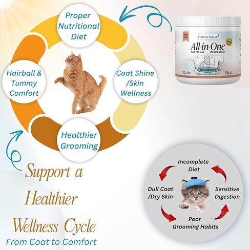 Nutritional Supplement with Multivitamins for Indoor Cats | Omega 3 Oil, Krill, Flax, Kelp | L-Lysine, Probiotics & Fiber for Digestive Support, Hairballs, Skin & Coat, Cat Dental Care Food Topper in Saudi Arabia