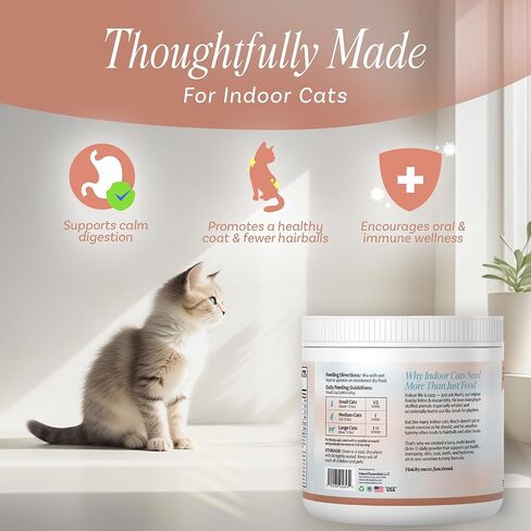 Nutritional Supplement with Multivitamins for Indoor Cats | Omega 3 Oil, Krill, Flax, Kelp | L-Lysine, Probiotics & Fiber for Digestive Support, Hairballs, Skin & Coat, Cat Dental Care Food Topper in Saudi Arabia