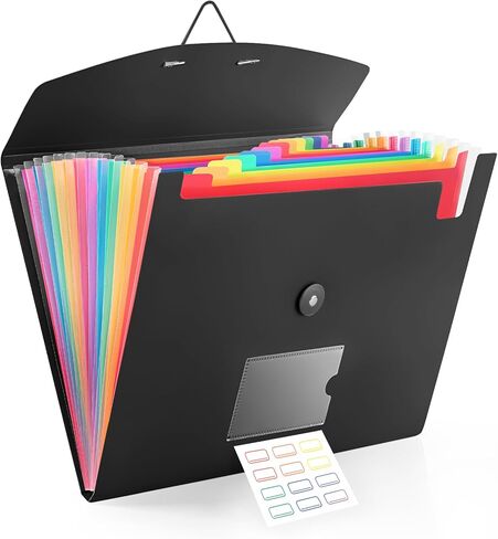 13 Pocket Accordion File Organizer with Elastic Closure, Expanding File Folder for Letter Size A4 Papers, Ideal for Home, Office Supplies, College Essentials - Black in Kuwait