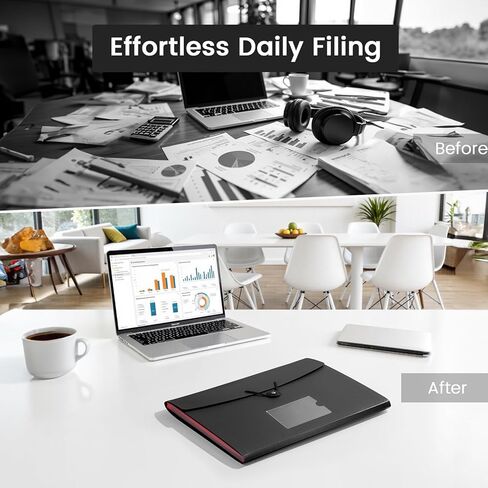 13 Pocket Accordion File Organizer with Elastic Closure, Expanding File Folder for Letter Size A4 Papers, Ideal for Home, Office Supplies, College Essentials - Black in Kuwait