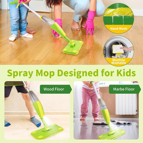 Kids Spray Mop,Toddler Mop Cleaning Set, Real Working Mini Mop & Kids Broom Dustpan Set, Housekeeping Pretend Play Toy, Montessori Kid Cleaning Toy Set Includes Organizer Clip -Green in Kuwait