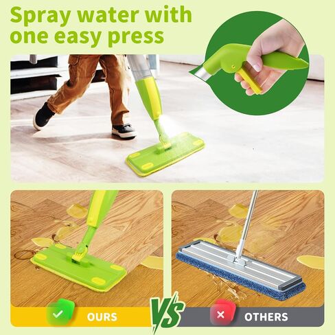 Kids Spray Mop ، مجموعة تنظيف Mop Toddler ، مجموعة Mini Mop & Kids Broom Dustpan ، لعبة التظاهر بالمنزل ، لعبة Montessori Cleaning Toy Clists Clip -Green in Kuwait